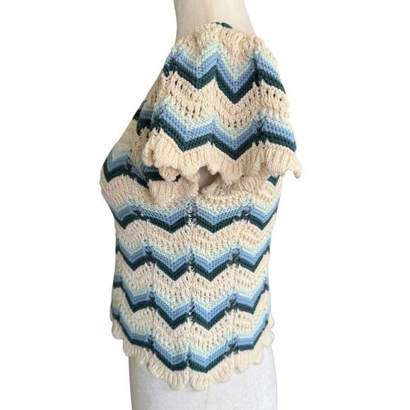 Altar'd State Womens Fashion Wave Stripe Print Crochet Top Blue M Bohemian Boho - Picture 2 of 10